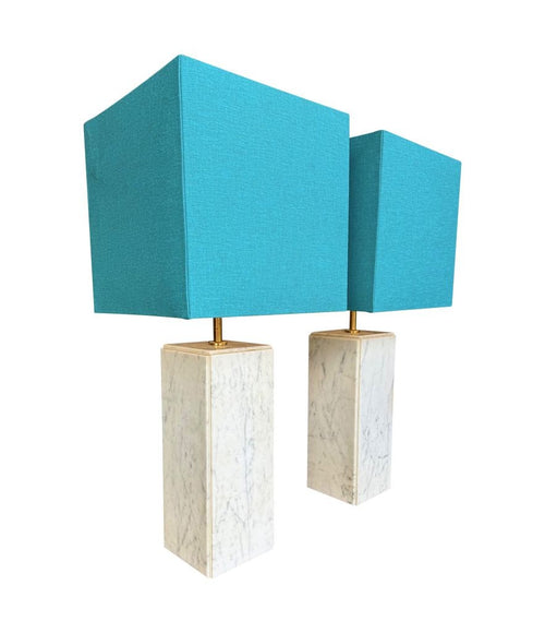 Mid century table lamps Carrera marble by Porcelaine de Bruxelles Belgian 1970s
