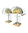 Vintage table lamps 1980s lucite and brass lamp with curved lucite shades and bases