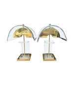 Vintage table lamps 1980s lucite and brass lamp with curved lucite shades and bases