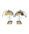 Vintage table lamps 1980s lucite and brass lamp with curved lucite shades and bases