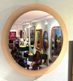 Large pink concave framed circular mirror in style of Max Ingrand for Fontana Arte