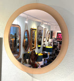 Large pink concave framed circular mirror in style of Max Ingrand for Fontana Arte