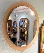 Large pink concave framed circular mirror in style of Max Ingrand for Fontana Arte