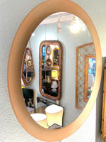 Large pink concave framed circular mirror in style of Max Ingrand for Fontana Arte