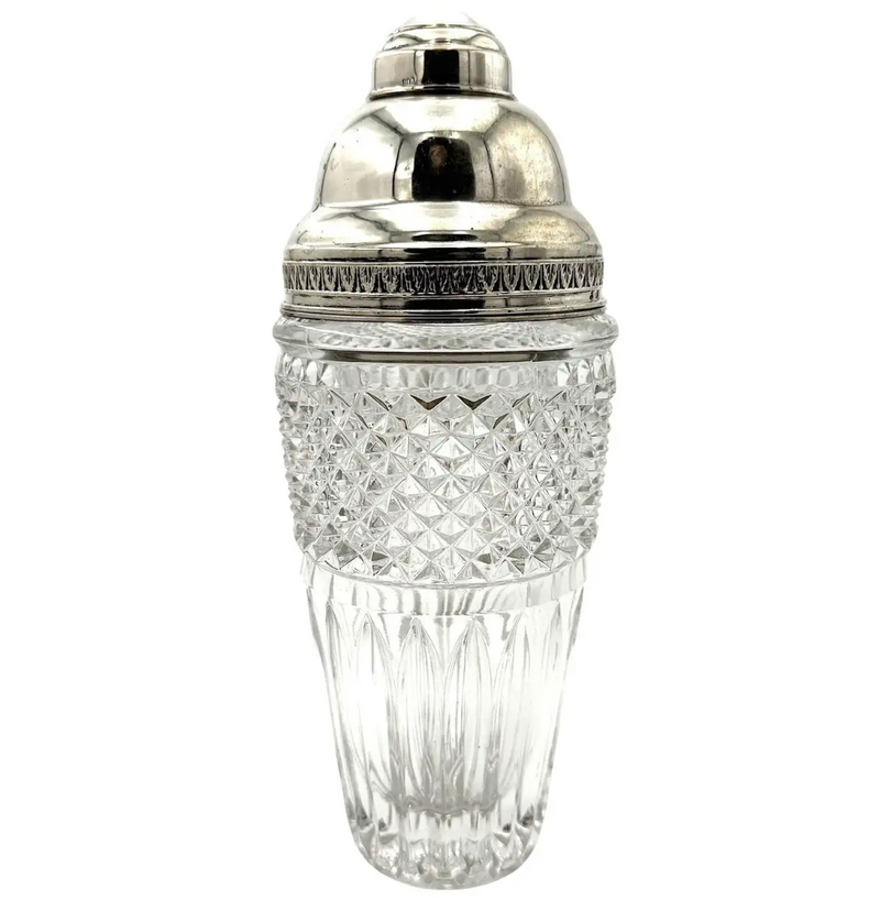 An Italian 1940s crystal and silver cocktail shaker by Florentine silversmith Italo Gori