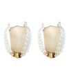 A wonderful pair of 1950s Murano glass and brass wall sconces by Barovier and Toso