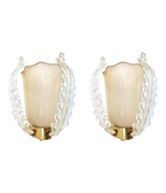 A wonderful pair of 1950s Murano glass and brass wall sconces by Barovier and Toso