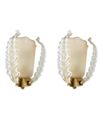 A wonderful pair of 1950s Murano glass and brass wall sconces by Barovier and Toso