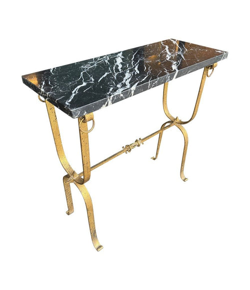 Mid century console table gilt wrought iron with Nero Marquina marble top - Spanish - 1950s - Mid Century Furniture