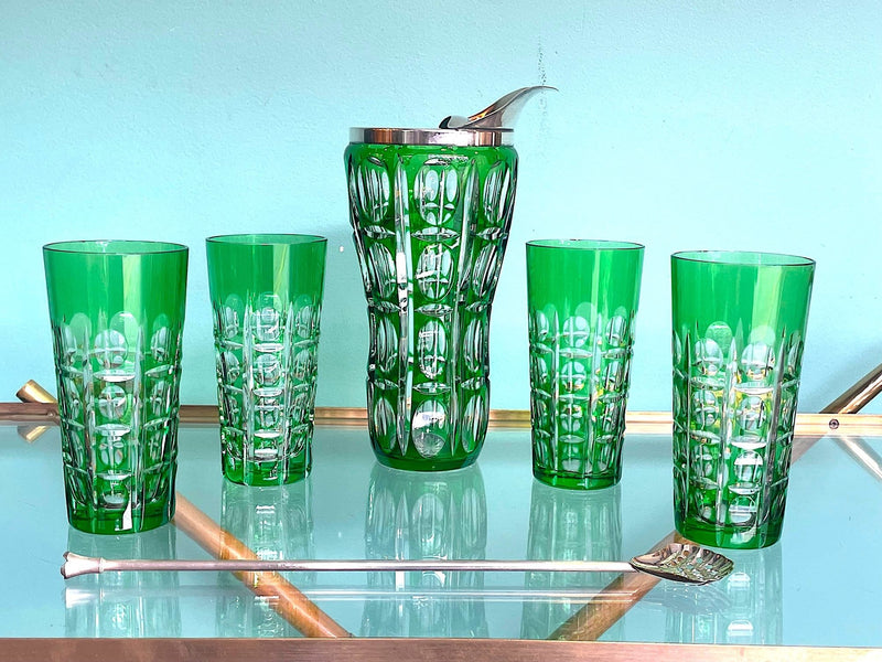 Mid Century cocktail set - wilhelm wolff - green crystal