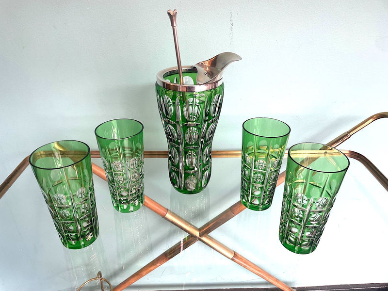 Mid Century cocktail set - wilhelm wolff - green crystal