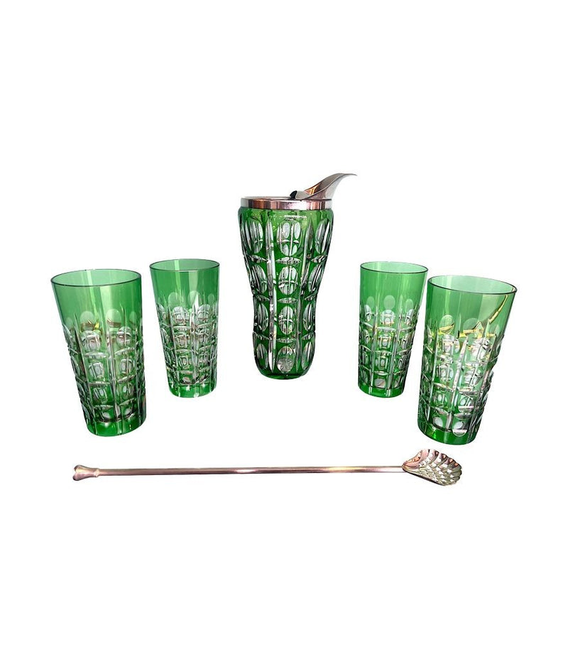 Mid Century cocktail set - wilhelm wolff - green crystal