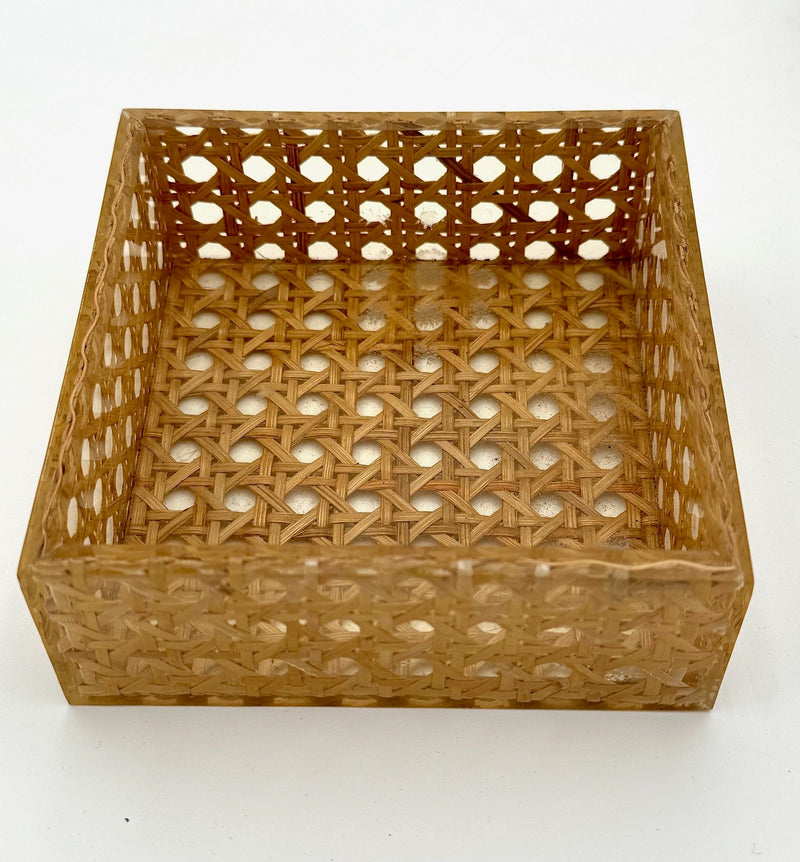 Mid century woven rattan boxes Gabriella Crespi Style Italian 1970s Lucite