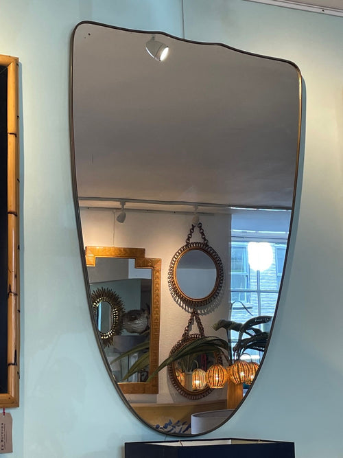 Large Italian 1950s shield mirror with brass frame - mid century mirrors