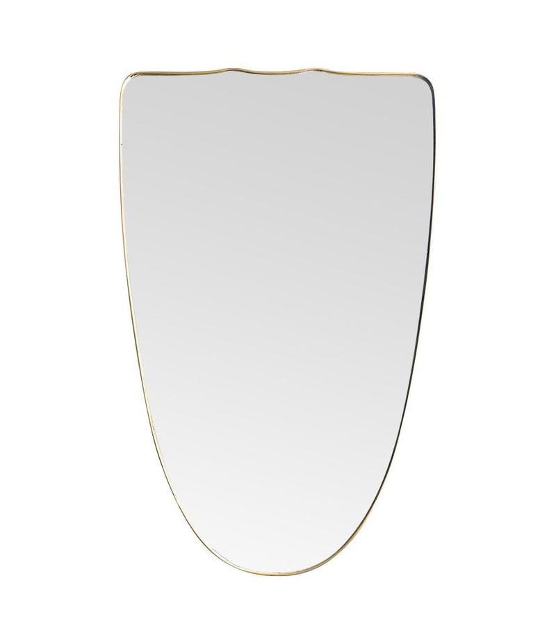 Large Italian 1950s shield mirror with brass frame - mid century mirrors