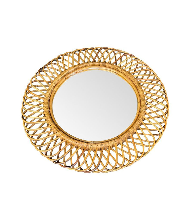 A pair of 1970s original Italian circular woven bamboo mirror by Franco Albini