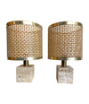 Mid Century lighting - Travertine Table Lamps - 1970s - Italian - Fratelli Mannelli - Rattan Shades - Antique Shop London