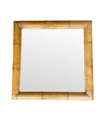 A large square mirror with a thick bamboo frame