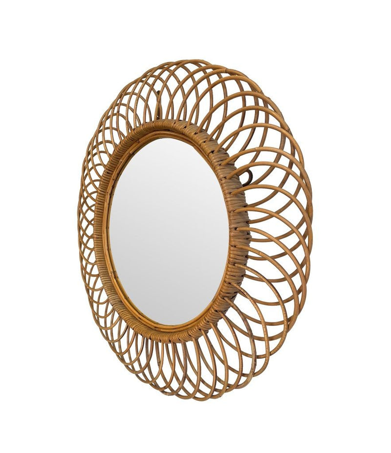 A pair of 1970s original Italian circular woven bamboo mirror by Franco Albini