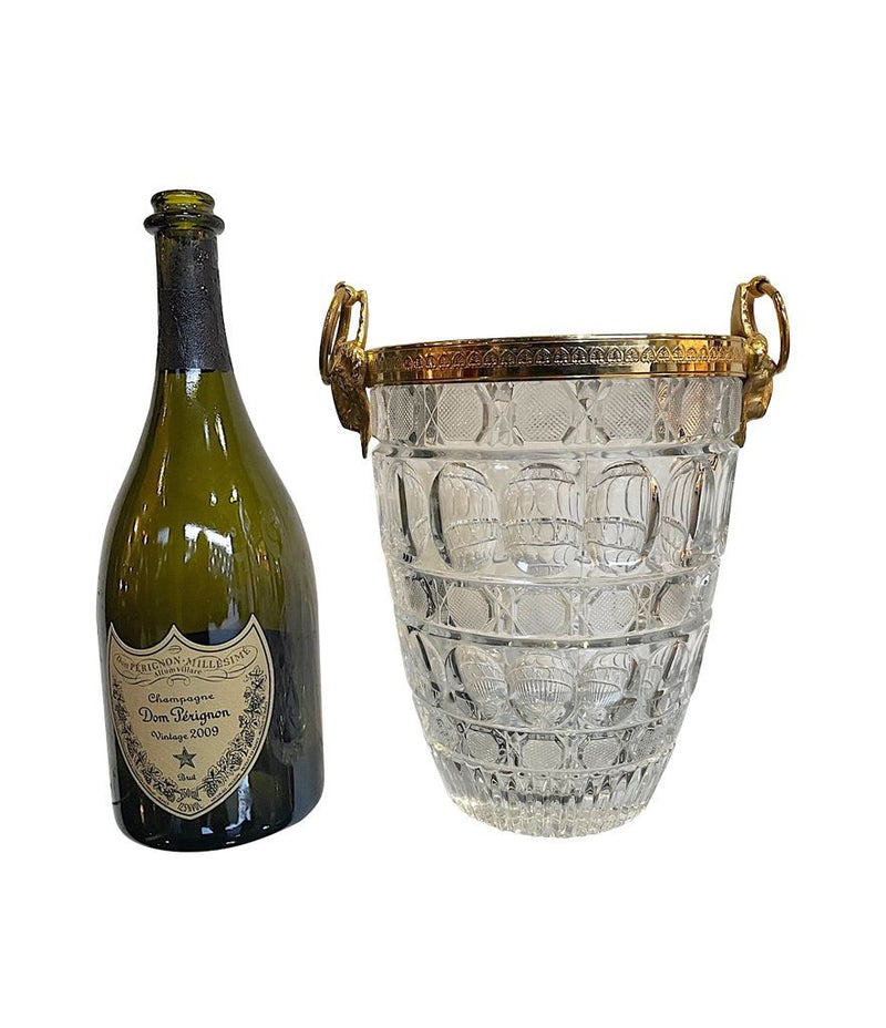 A 1960S GLASS AND GILT METAL CHAMPAGNE BUCKET WITH RAM HEAD HANDLES