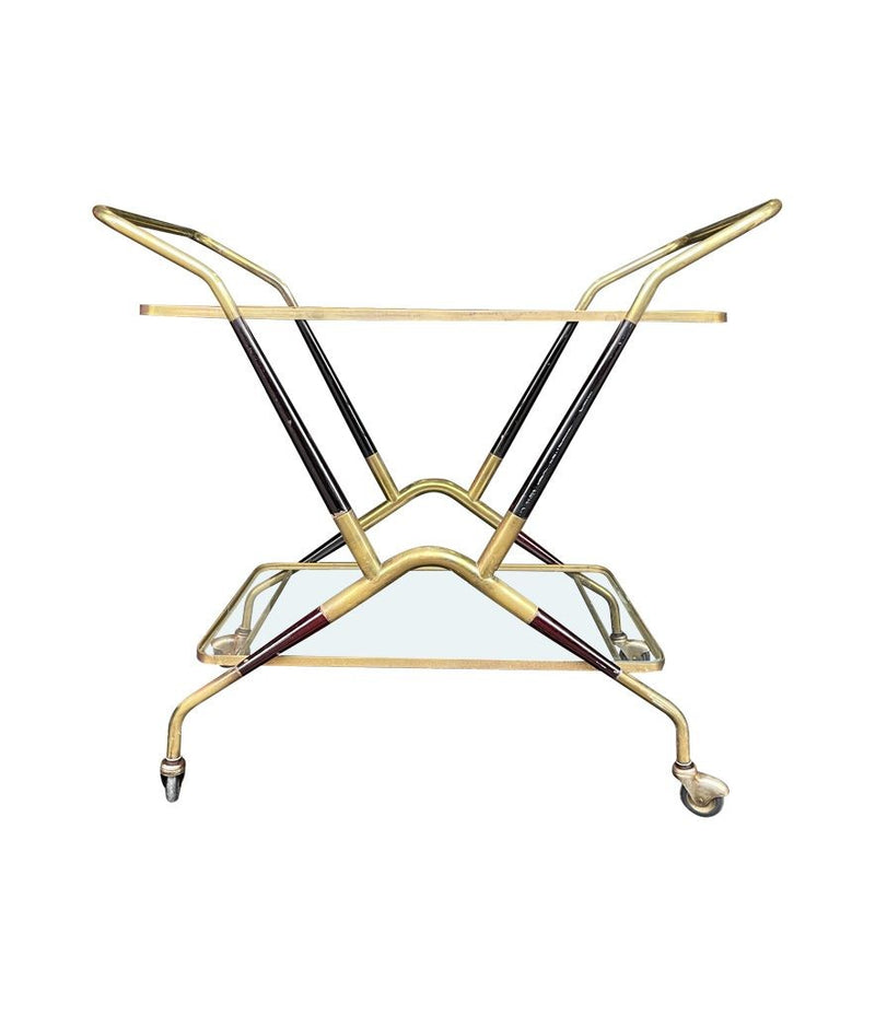A 1950S BLACK LACQUER AND BRASS BAR CART / TROLLEY BY CESARE LACCA