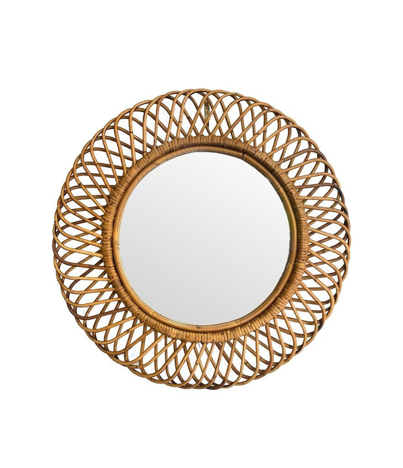 A pair of 1970s original Italian circular woven bamboo mirror by Franco Albini