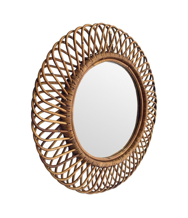 A pair of 1970s original Italian circular woven bamboo mirror by Franco Albini