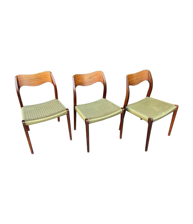 6 1950s Moller 71 Chairs Rosewood Green Strung Seat - Mid Century Chairs - Ed Butcher Antiques