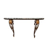 An Art Deco wrought iron gilded console table with green marble top in the style of Gilbert Poillerat