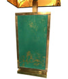 1970S LARGE ITALIAN GREEN GLASS AND BRASS LAMP WITH BLACK AND GOLD SHADE