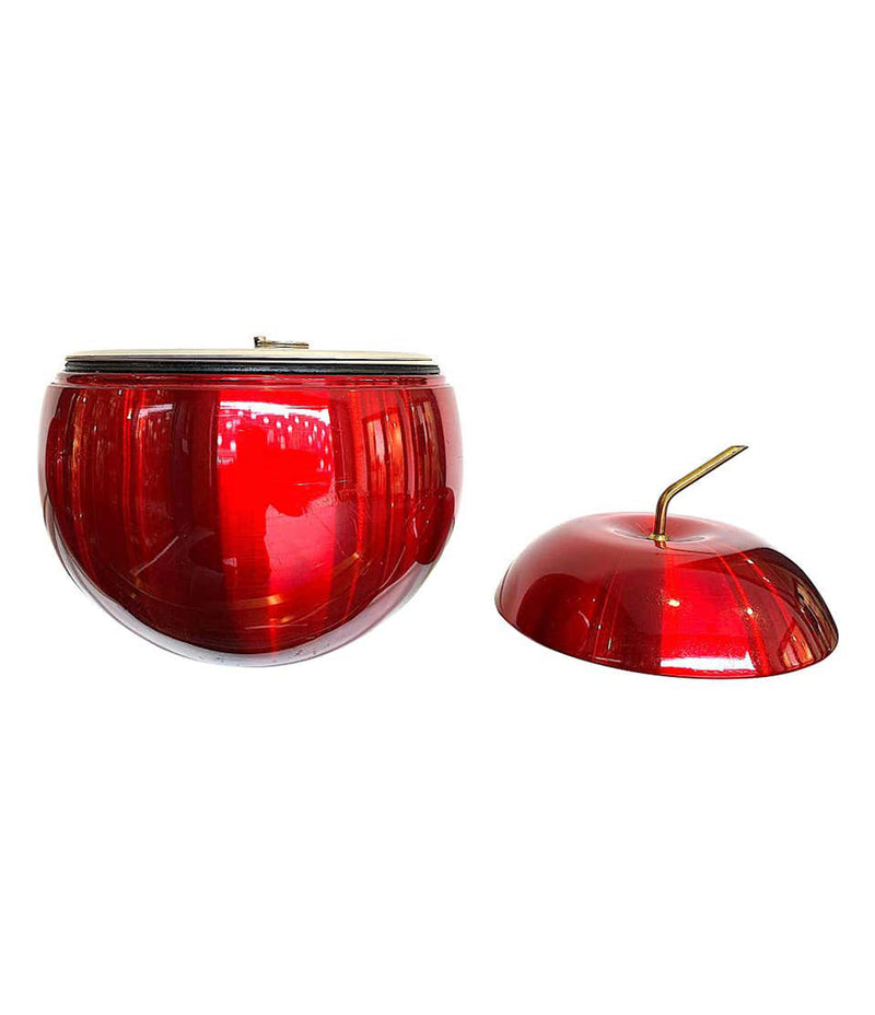 1970S CHERRY ICE BUCKET BY DAYDREAM IN ANODISED VIBRANT RED WITH BRASS HANDLE