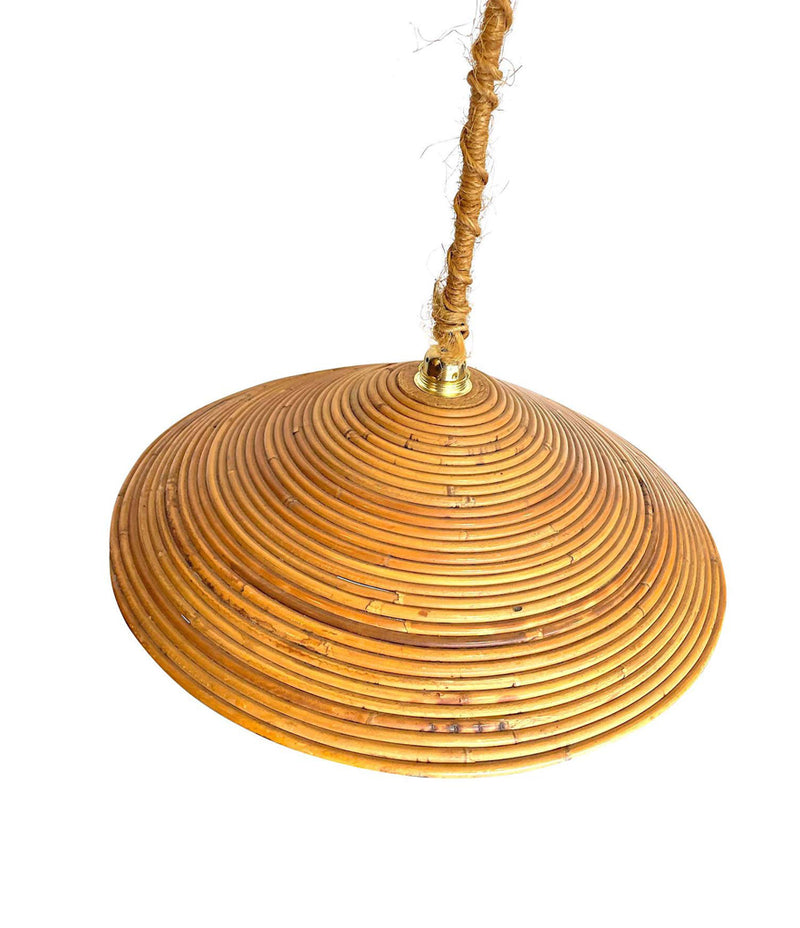 1970S ITALIAN BAMBOO CIRCULAR PENDANT LIGHT IN THE STYLE OF GABRIELLA CRESPI