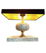 1970S MAISON BARBIER TRAVERTINE AND BRASS LAMPS WITH NEW BESPOKE SHADE