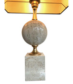 1970S MAISON BARBIER TRAVERTINE AND BRASS LAMP WITH NEW BESPOKE SHADE