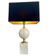 1970S MAISON BARBIER TRAVERTINE AND BRASS LAMP WITH NEW BESPOKE SHADE