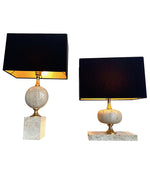 1970S MAISON BARBIER TRAVERTINE AND BRASS LAMP WITH NEW BESPOKE SHADE