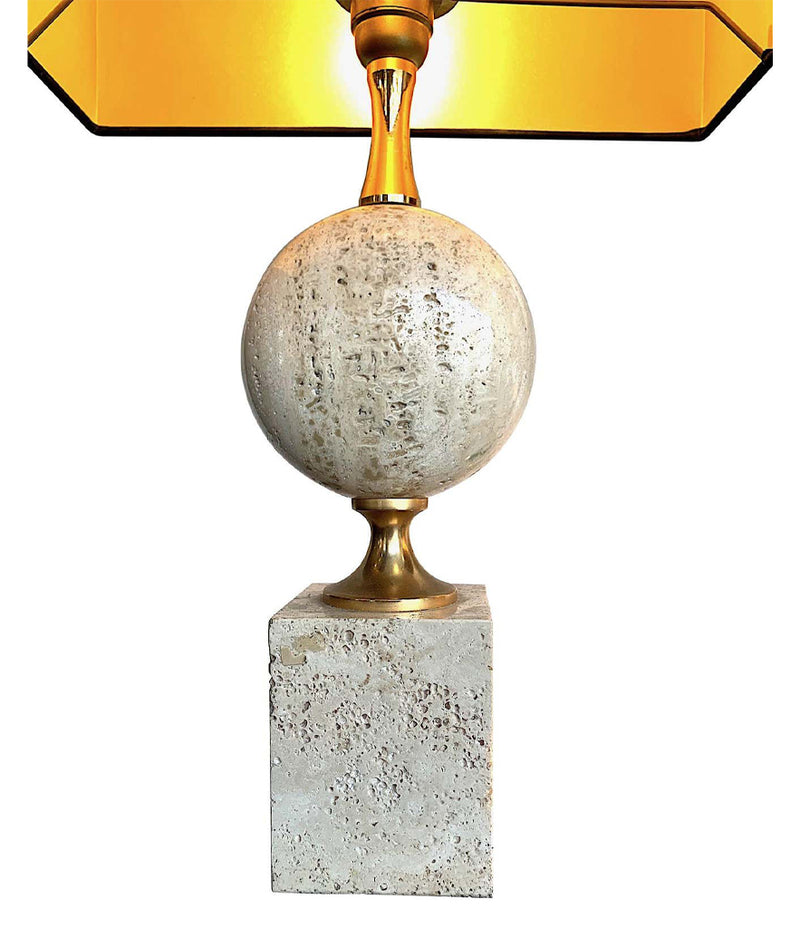 1970S MAISON BARBIER TRAVERTINE AND BRASS LAMP WITH NEW BESPOKE SHADE