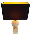 1970S MAISON BARBIER TRAVERTINE AND BRASS LAMP WITH NEW BESPOKE SHADE