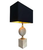 1970S MAISON BARBIER TRAVERTINE AND BRASS LAMP WITH NEW BESPOKE SHADE