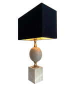 1970S MAISON BARBIER TRAVERTINE AND BRASS LAMP WITH NEW BESPOKE SHADE