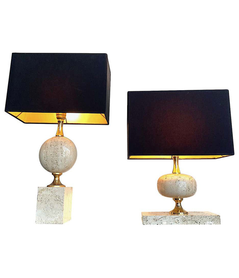 1970S MAISON BARBIER TRAVERTINE AND BRASS LAMP WITH NEW BESPOKE SHADE