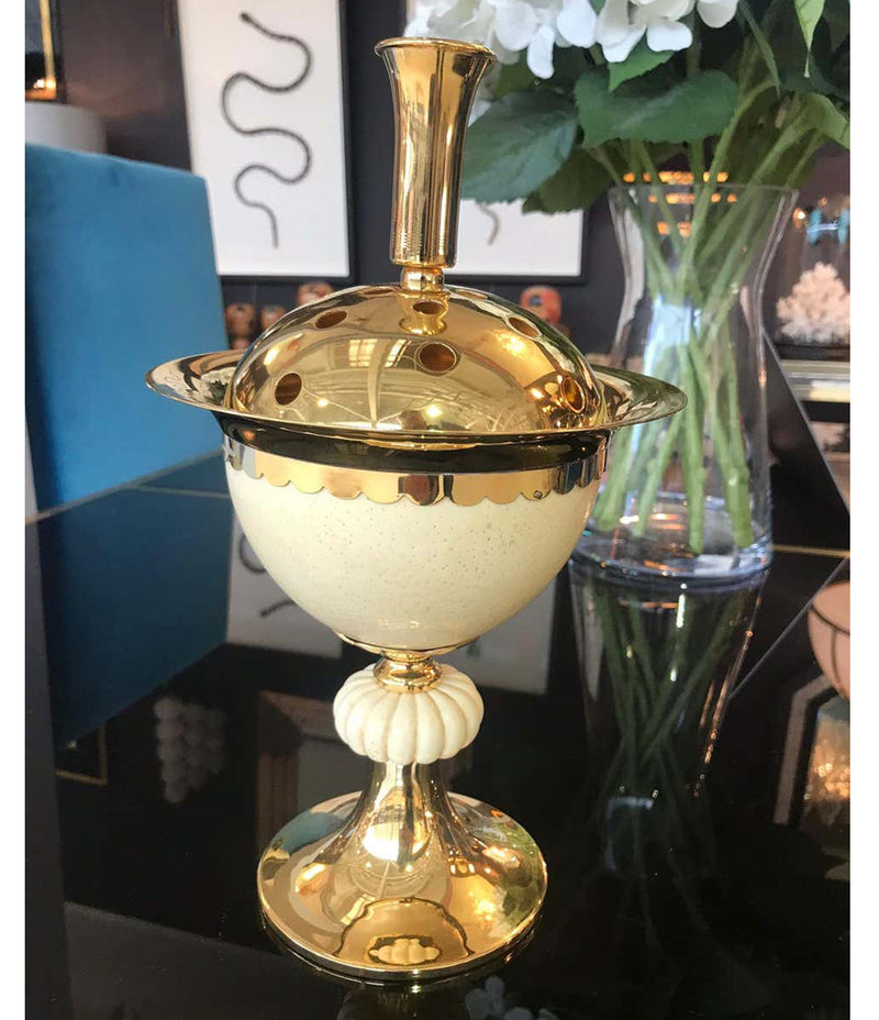 1970S POTPOURRI HOLDER IN GILT METAL WITH REAL OSTRICH EGG BY CHRISTIAN DIOR