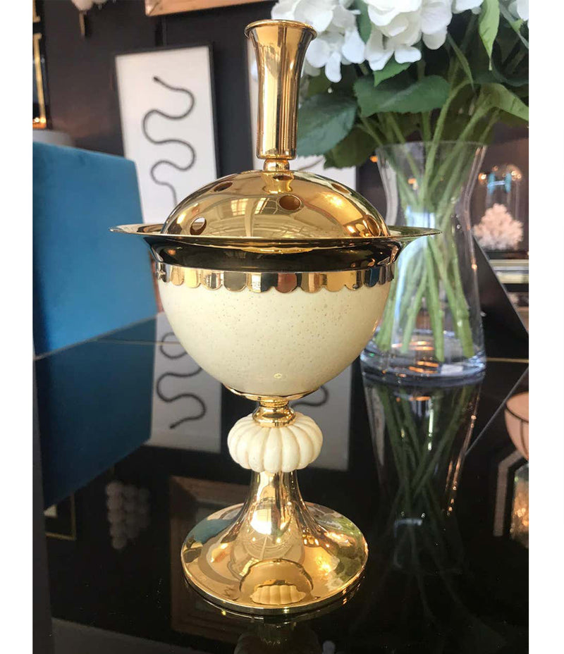 1970S POTPOURRI HOLDER IN GILT METAL WITH REAL OSTRICH EGG BY CHRISTIAN DIOR