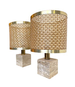 Mid Century lighting - Travertine Table Lamps - 1970s - Italian - Fratelli Mannelli - Rattan Shades - Antique Shop London