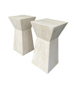 A pair of interesting shaped Italian 1970s travertine pedestals / bedside tables