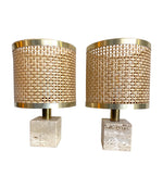 Mid Century lighting - Travertine Table Lamps - 1970s - Italian - Fratelli Mannelli - Rattan Shades - Antique Shop London