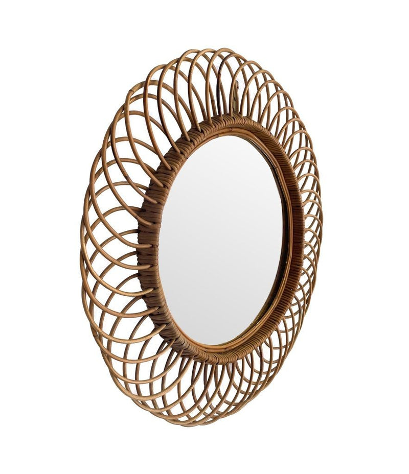 Mid Century Mirror - circular woven bamboo mirror 