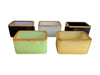 five opaline jewellery boxes by Murano dating from the 1950s in green yellow black and white 
