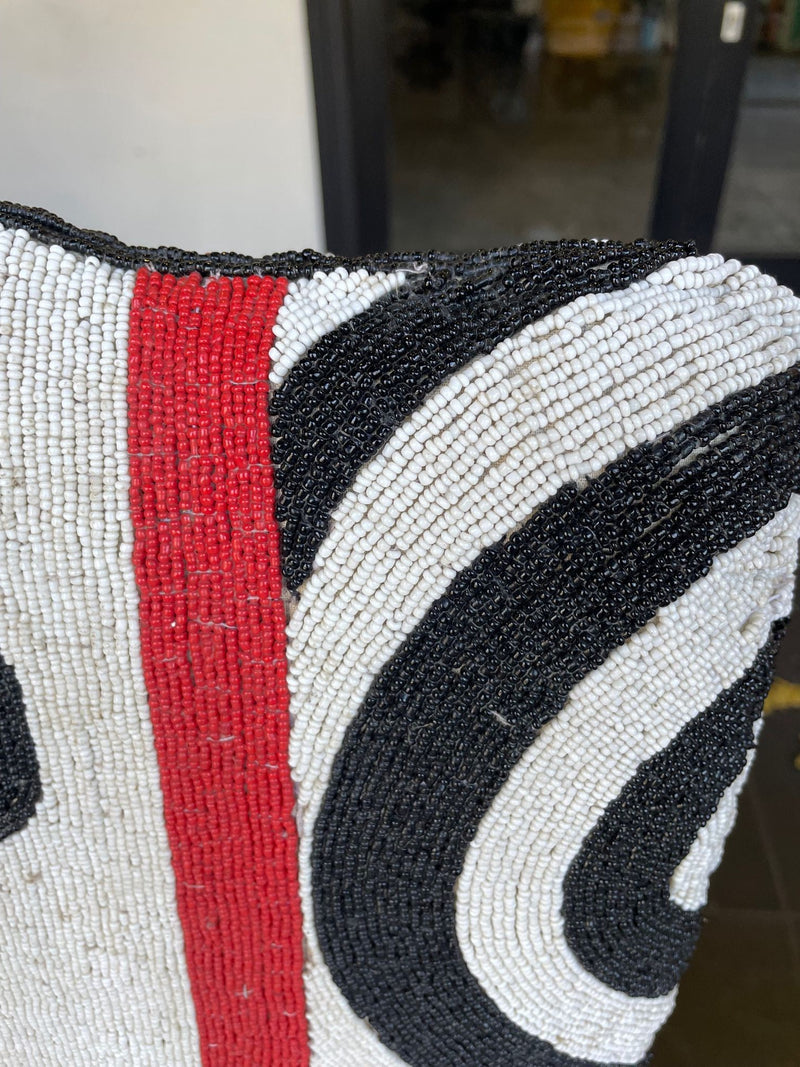 Pair of Yoruba beaded armchairs inttricately beaded in black, red and white beads - Mid Century Furniture - Ed Butcher - Antiques Shop London