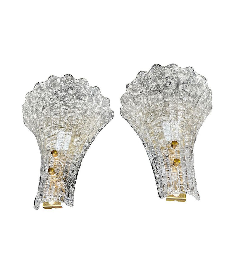 Pair of 1960s Swedish, Orrefors glass, fan shaped wall sconces by Carl Fagerlund - Mid Century Lighting - Ed Butcher Antique Shop London